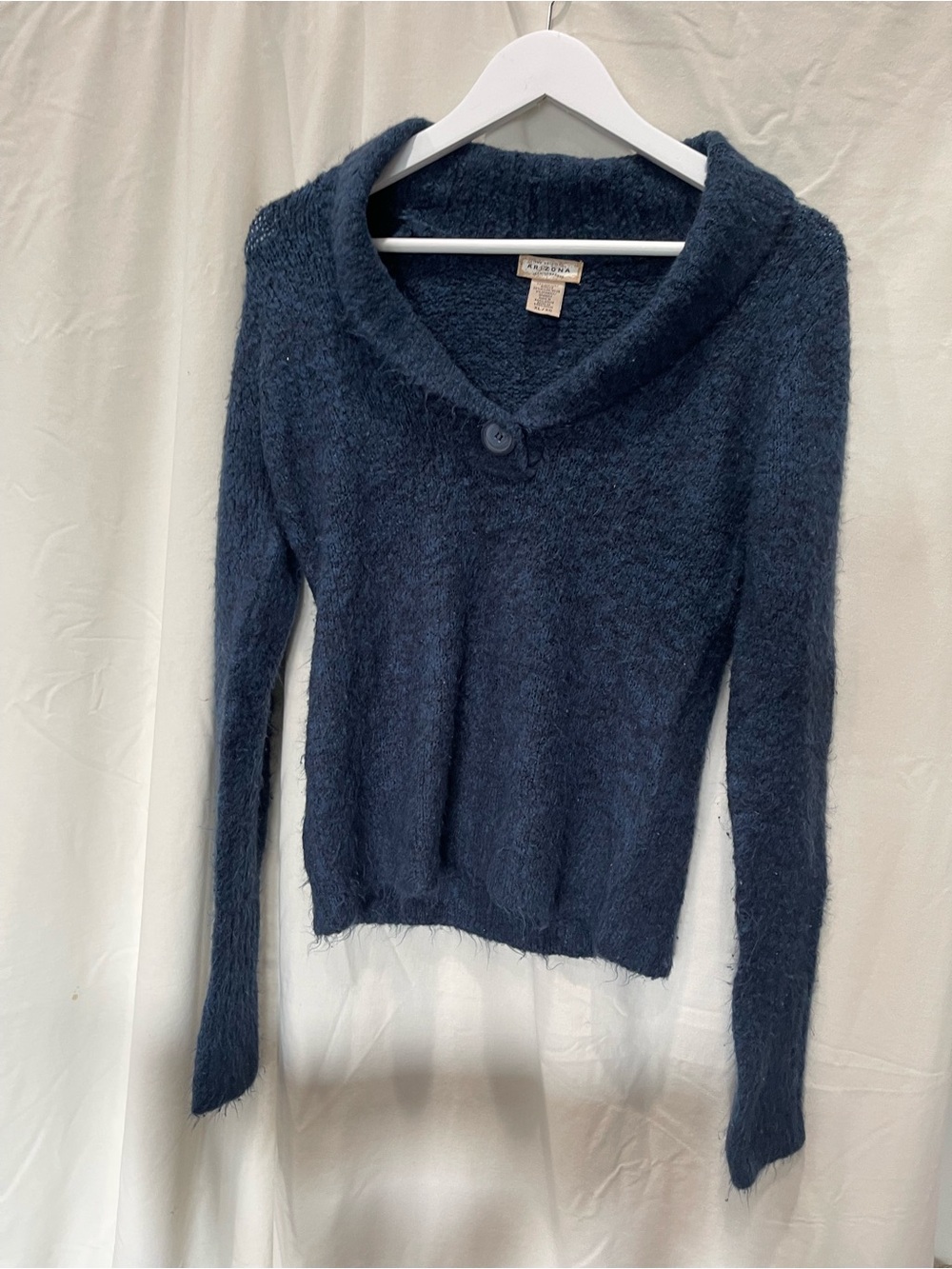Arizona Jean Company Navy Fuzzy Button-Collar Sweater